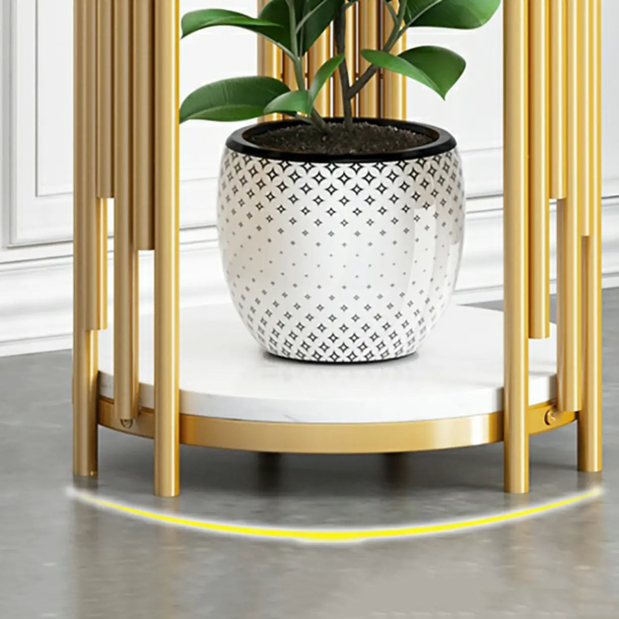Creative 2 Tiers Round Marble Top Gold Metal Plant Table Image - 8