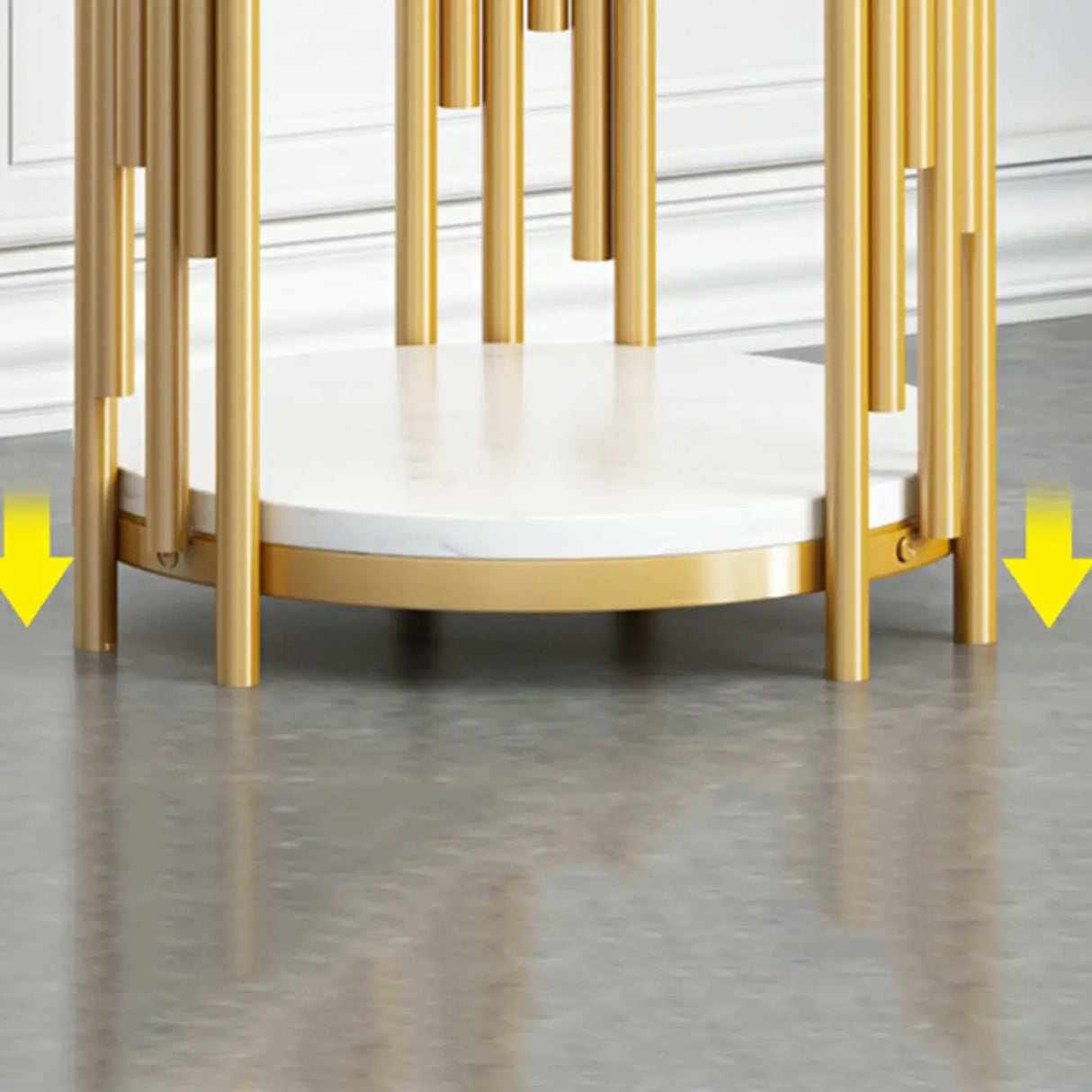 Creative 2 Tiers Round Marble Top Gold Metal Plant Table Image - 9