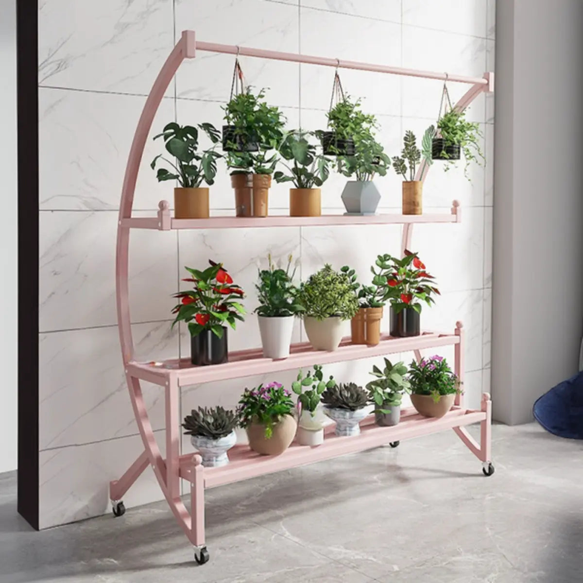 Creative Arched Metal Indoor Sliding Plant Stand Black Image - 10