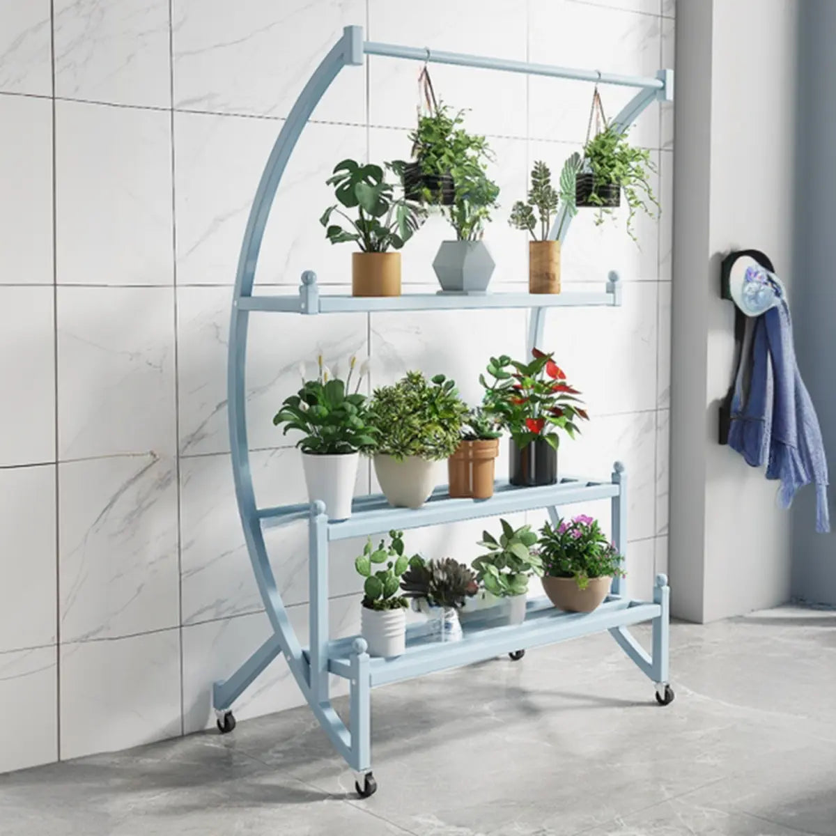 Creative Arched Metal Indoor Sliding Plant Stand Black Image - 11