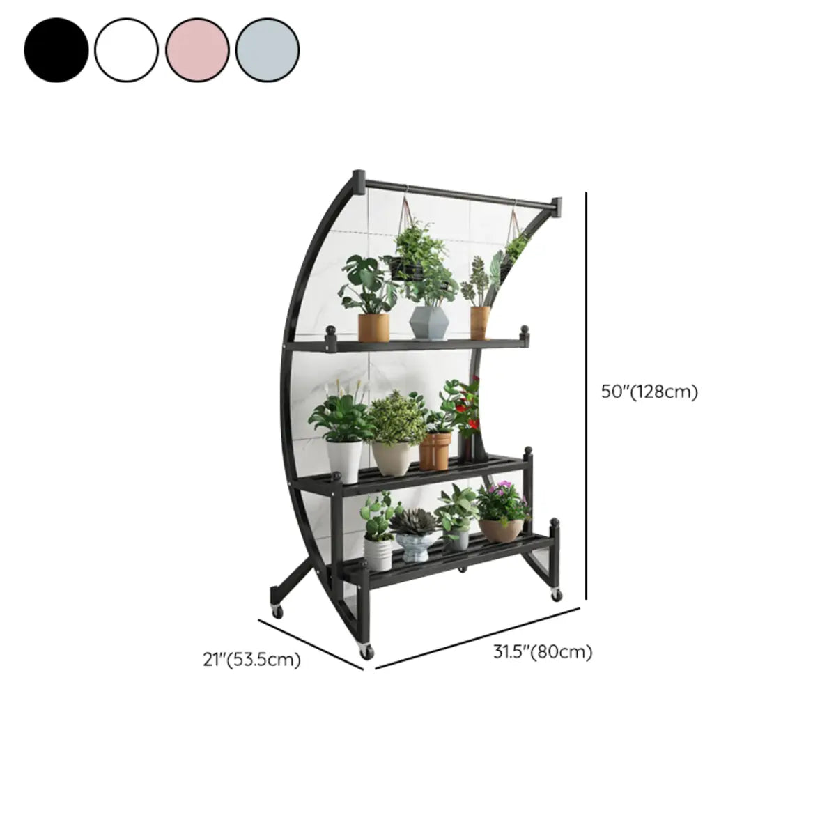 Creative Arched Metal Indoor Sliding Plant Stand Black