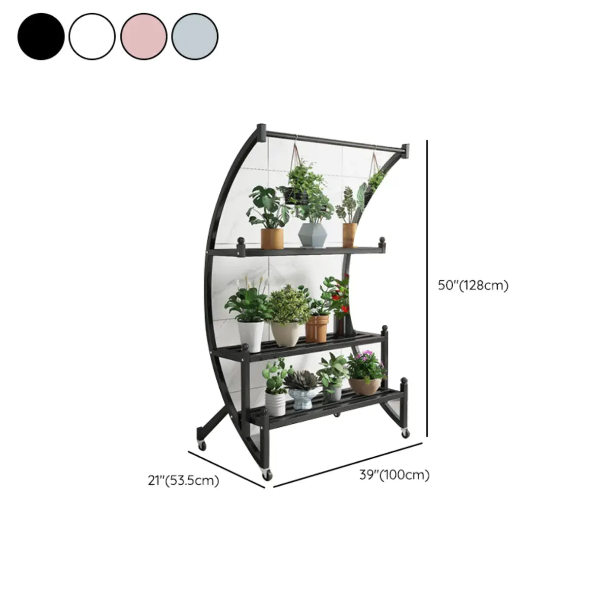 Creative Arched Metal Indoor Sliding Plant Stand Black Image - 13