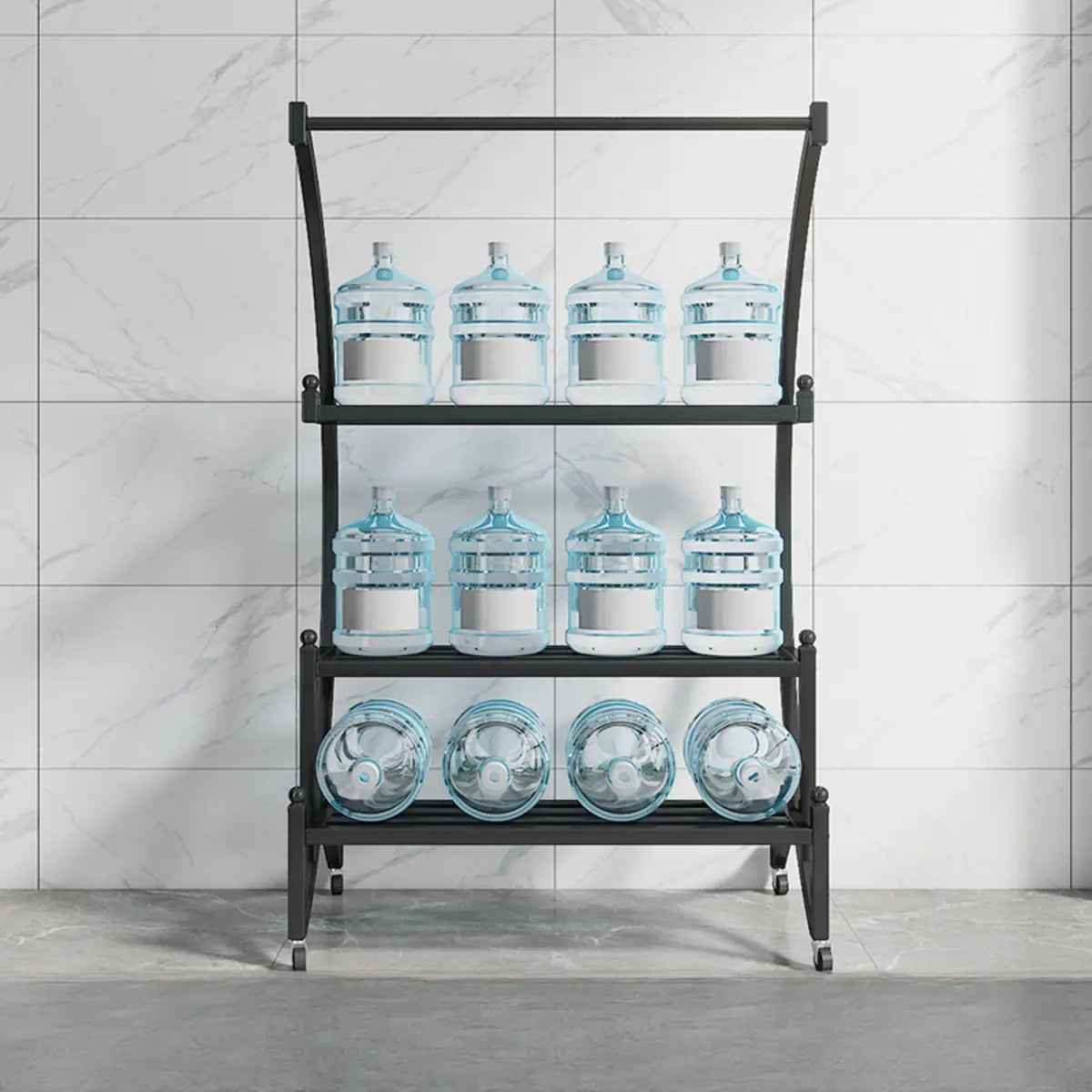 Creative Arched Metal Indoor Sliding Plant Stand Black Image - 4