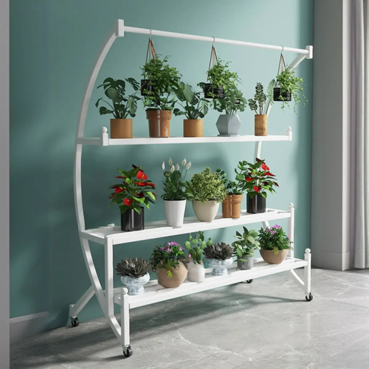 Creative Arched Metal Indoor Sliding Plant Stand Black Image - 5