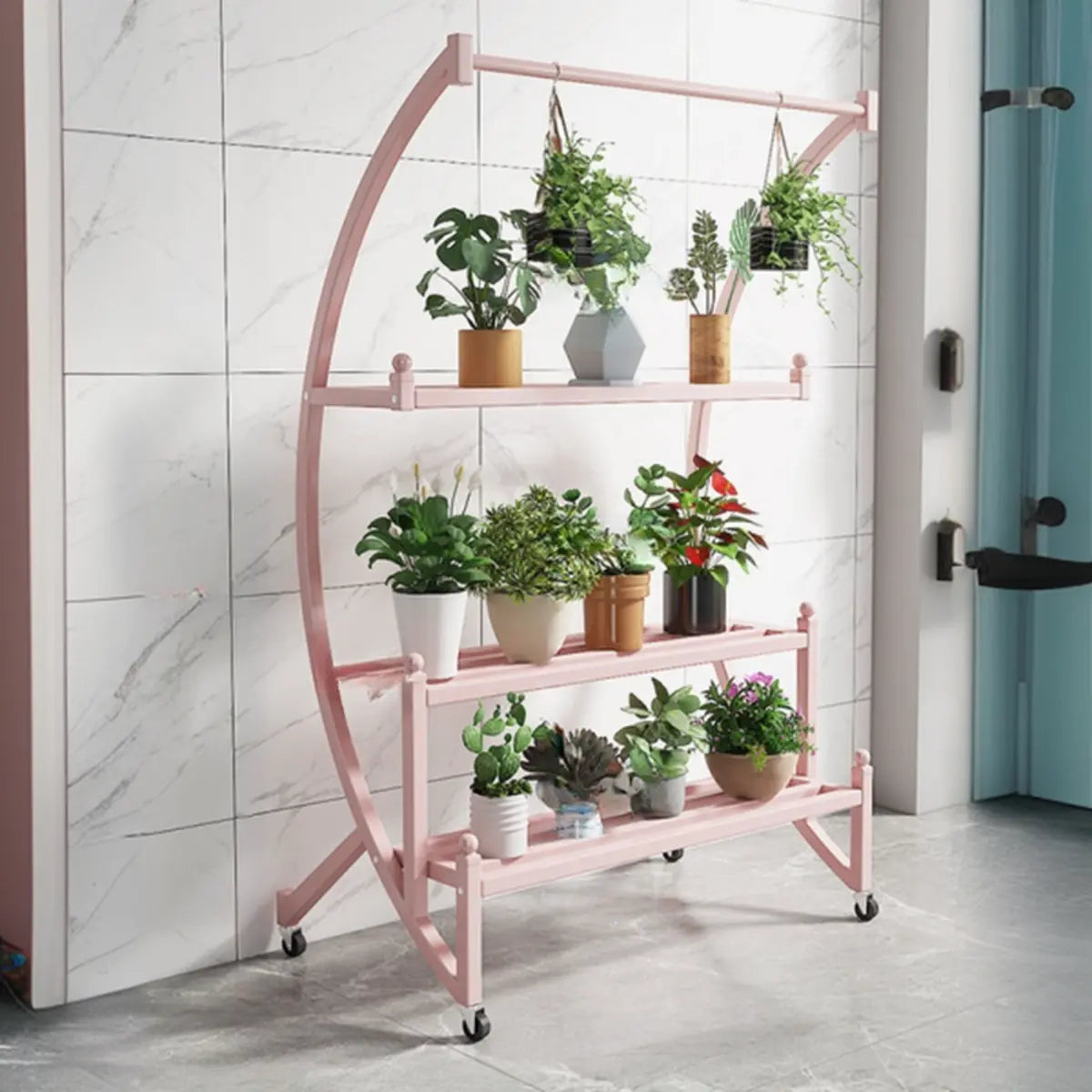 Creative Arched Metal Indoor Sliding Plant Stand Black Image - 7