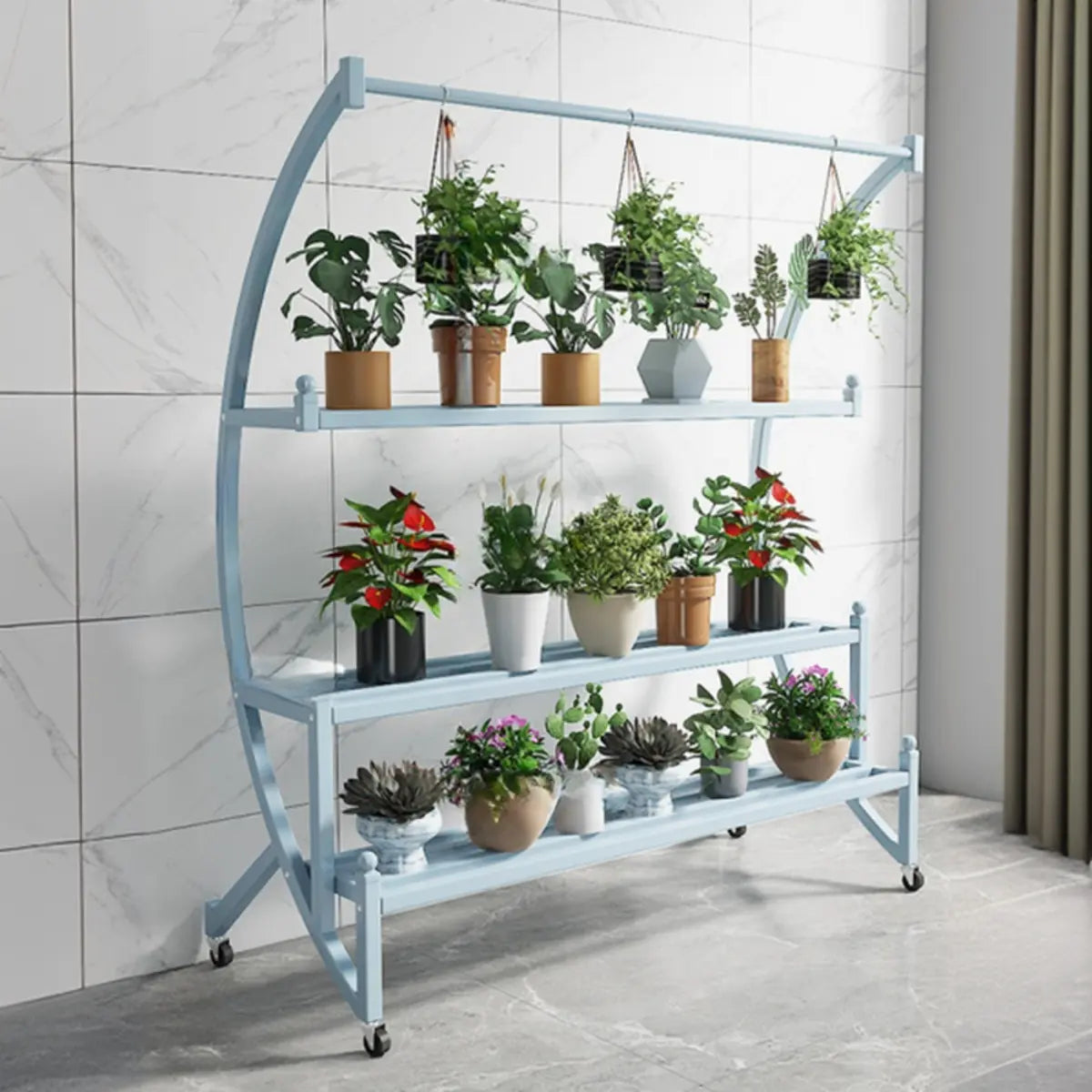 Creative Arched Metal Indoor Sliding Plant Stand Black Image - 8