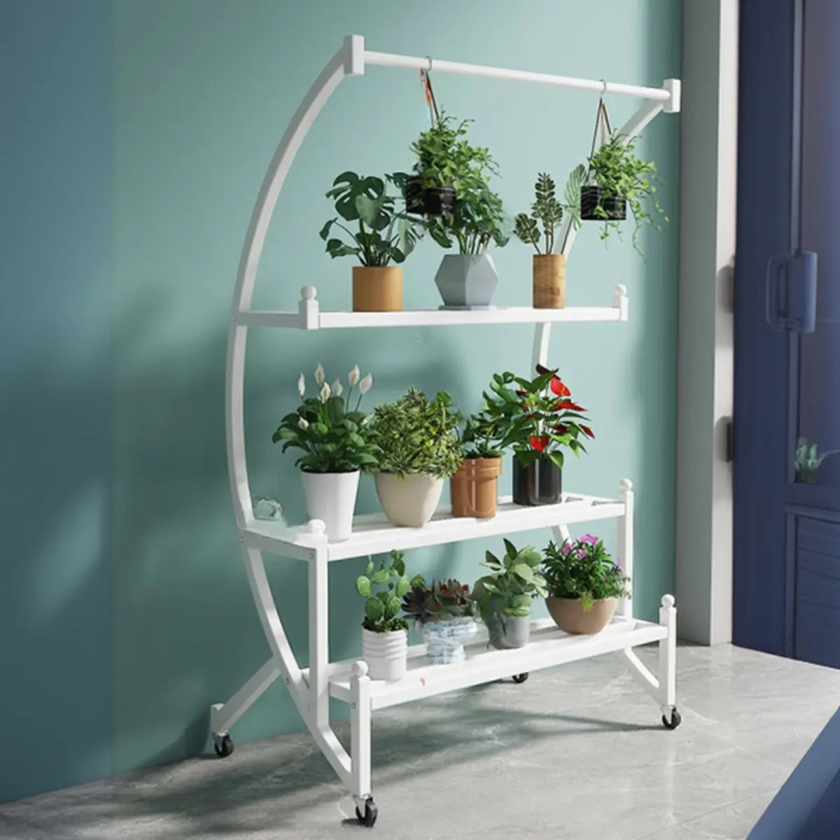 Creative Arched Metal Indoor Sliding Plant Stand Black Image - 9