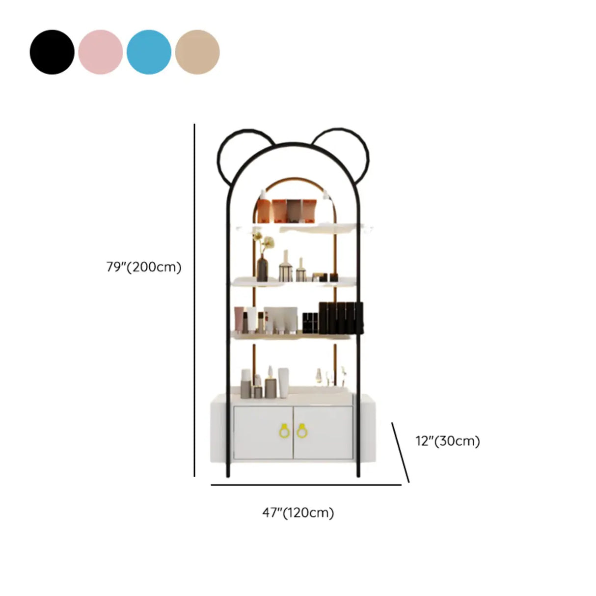 Creative Arched Metal Open Floor Display Cabinet Gold Image - 17