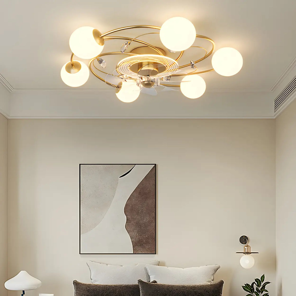 Creative Ball Shade Rotating Ceiling Fan with Light Image - 1