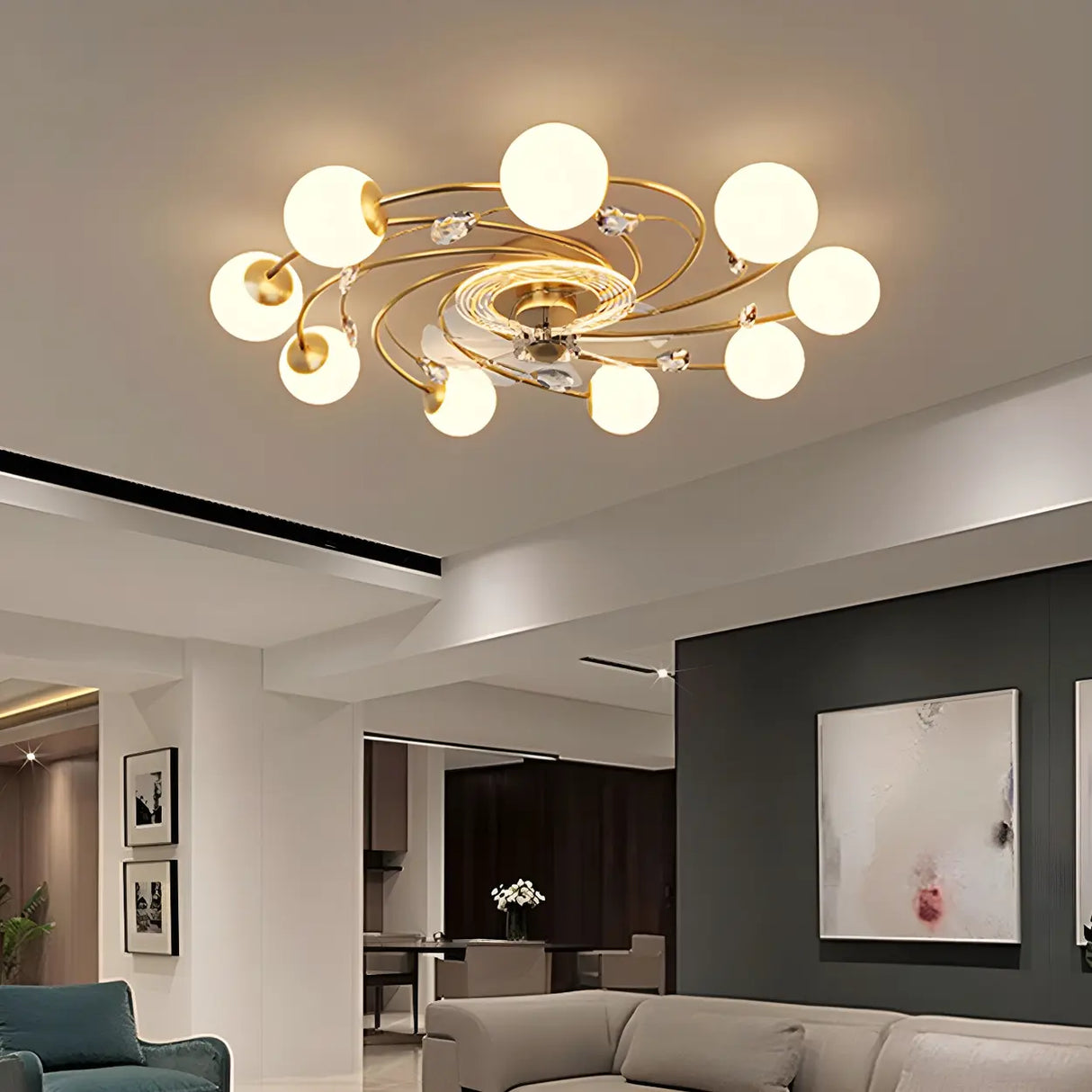 Creative Ball Shade Rotating Ceiling Fan with Light Image - 11