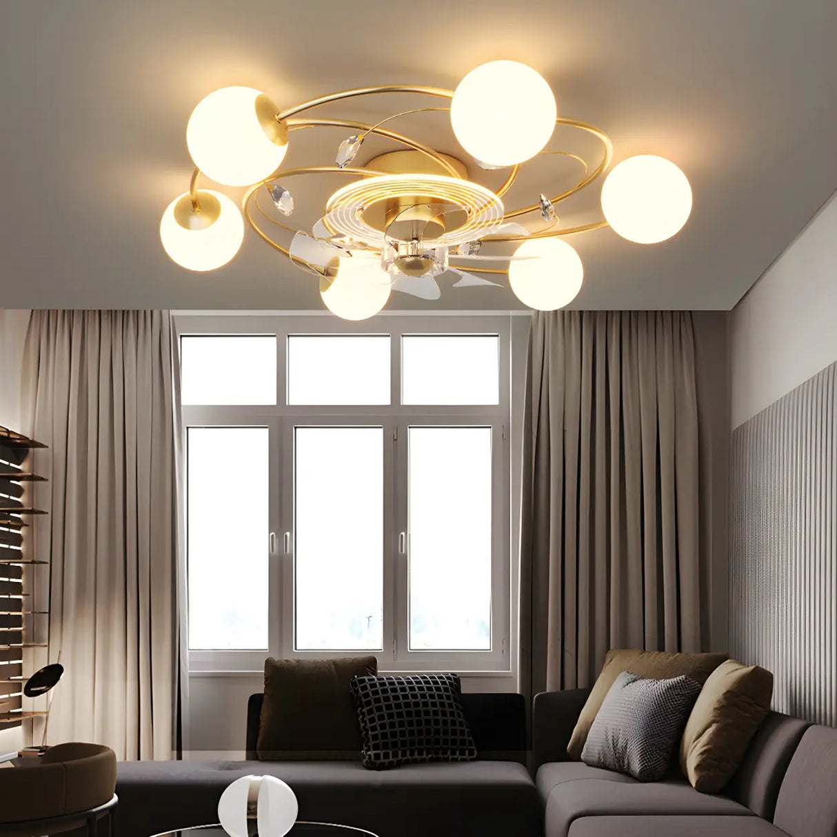 Creative Ball Shade Rotating Ceiling Fan with Light Image - 13