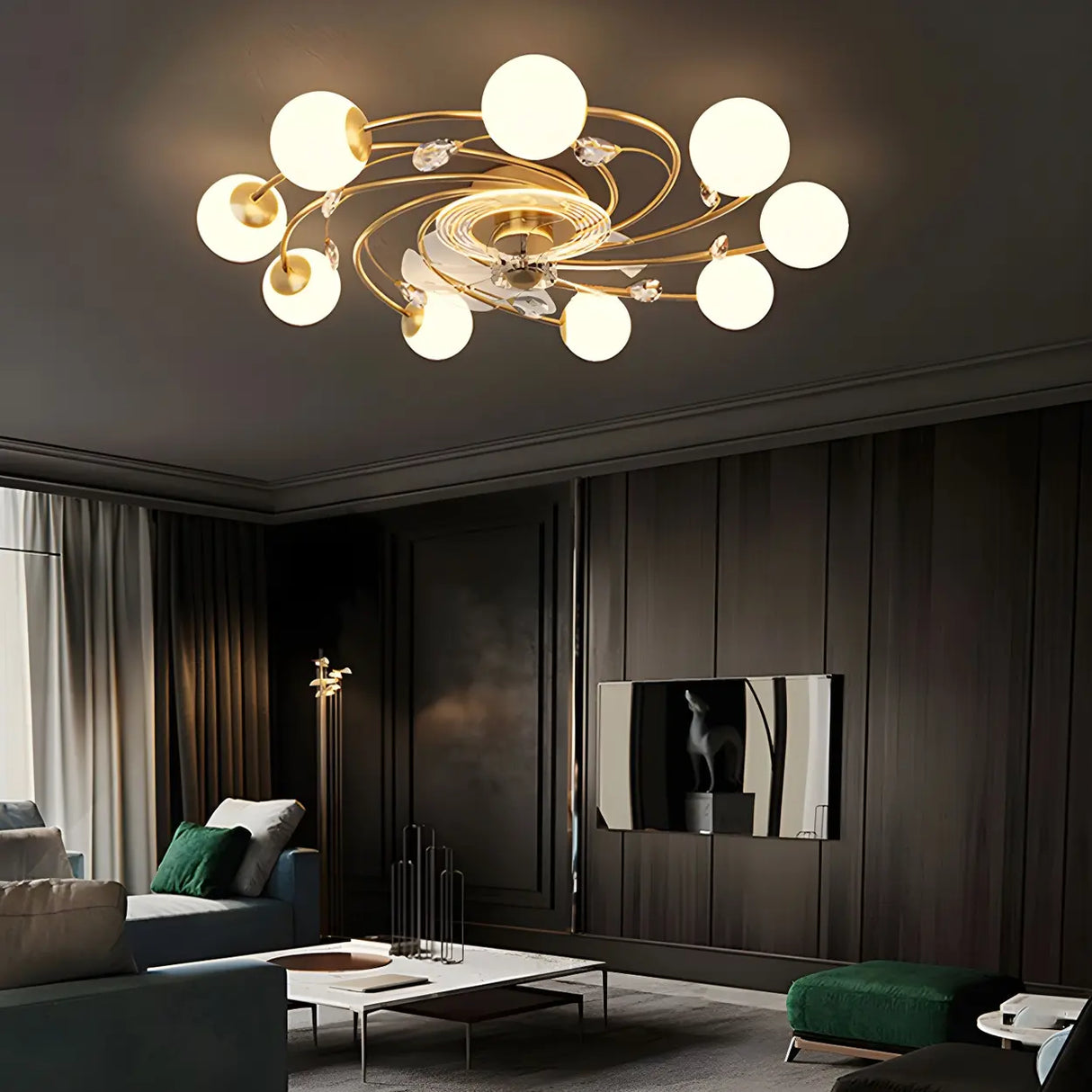 Creative Ball Shade Rotating Ceiling Fan with Light Image - 14