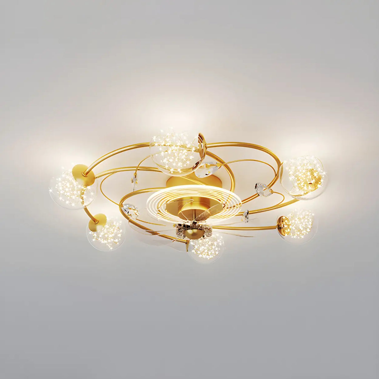 Creative Ball Shade Rotating Ceiling Fan with Light Image - 3