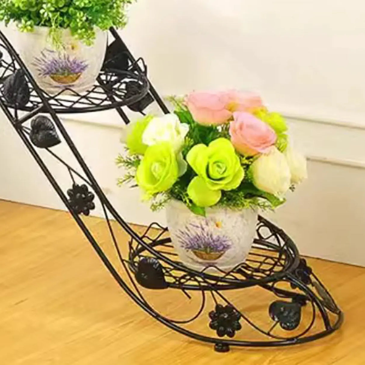 Creative Black High Heel Trapezoid Metal Plant Stand Image - 3