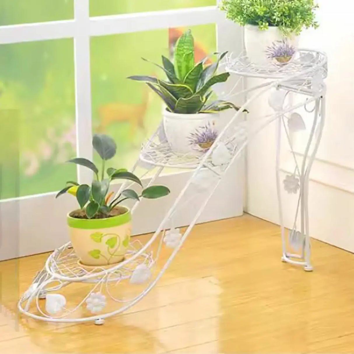 Creative Black High Heel Trapezoid Metal Plant Stand Image - 4