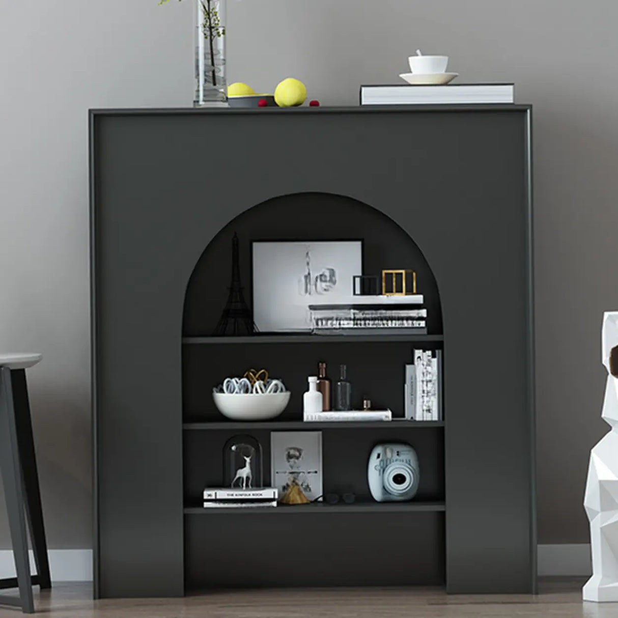 Creative Closed Wooden Storage Arched Bookcase Black Image - 1