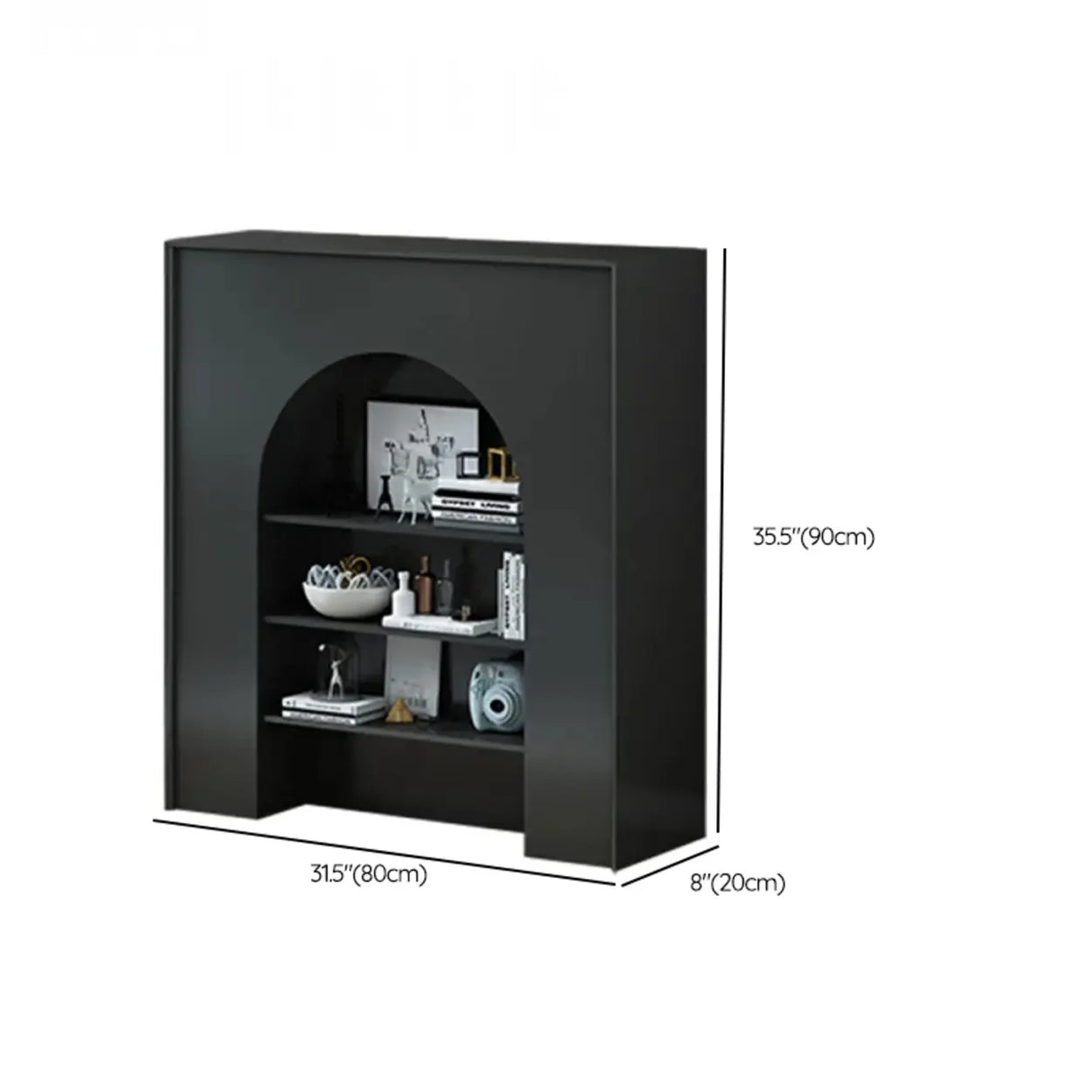 Creative Closed Wooden Storage Arched Bookcase Black Image - 11