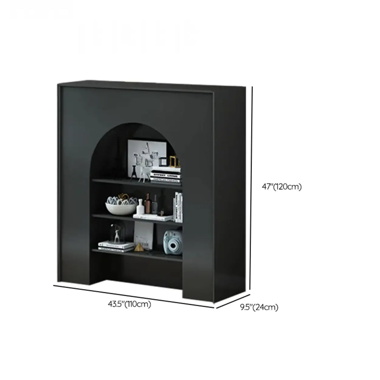 Creative Closed Wooden Storage Arched Bookcase Black Image - 14