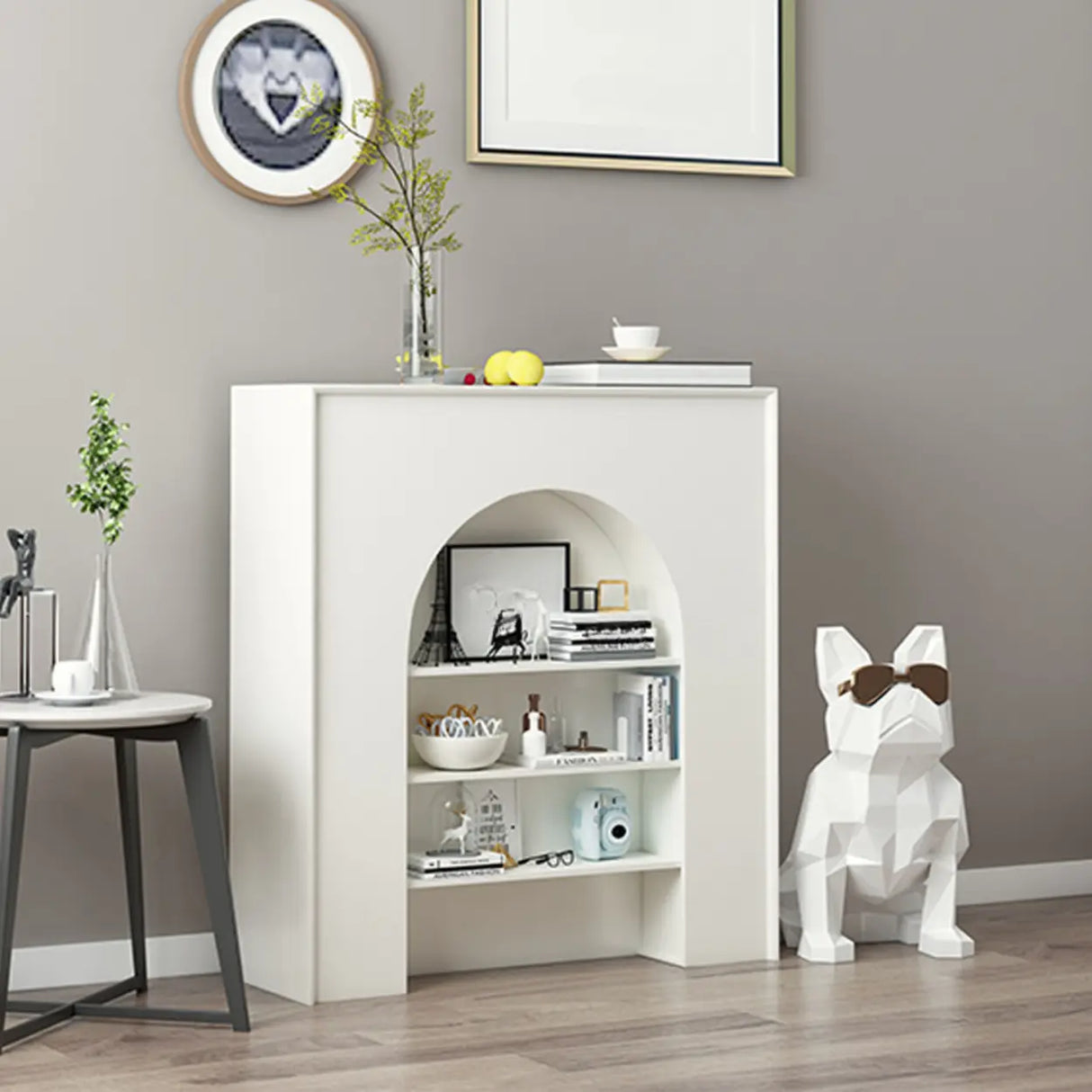 Creative Closed Wooden Storage Arched Bookcase Black Image - 4