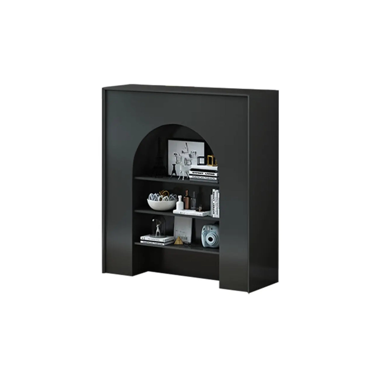Creative Closed Wooden Storage Arched Bookcase Black Image - 5