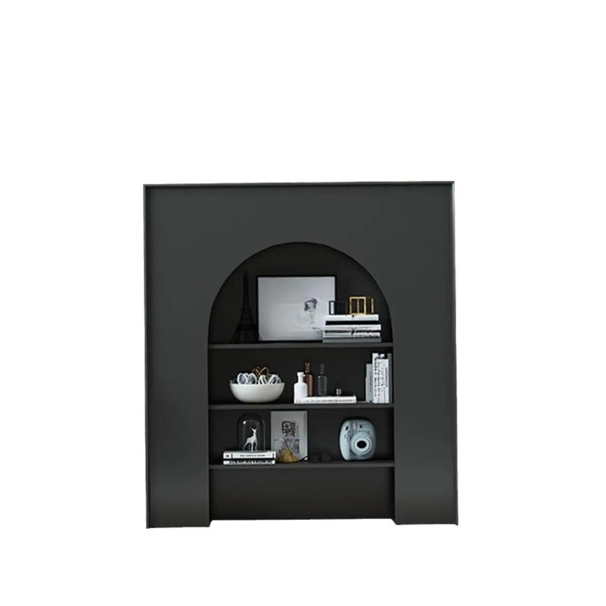 Creative Closed Wooden Storage Arched Bookcase Black Image - 7