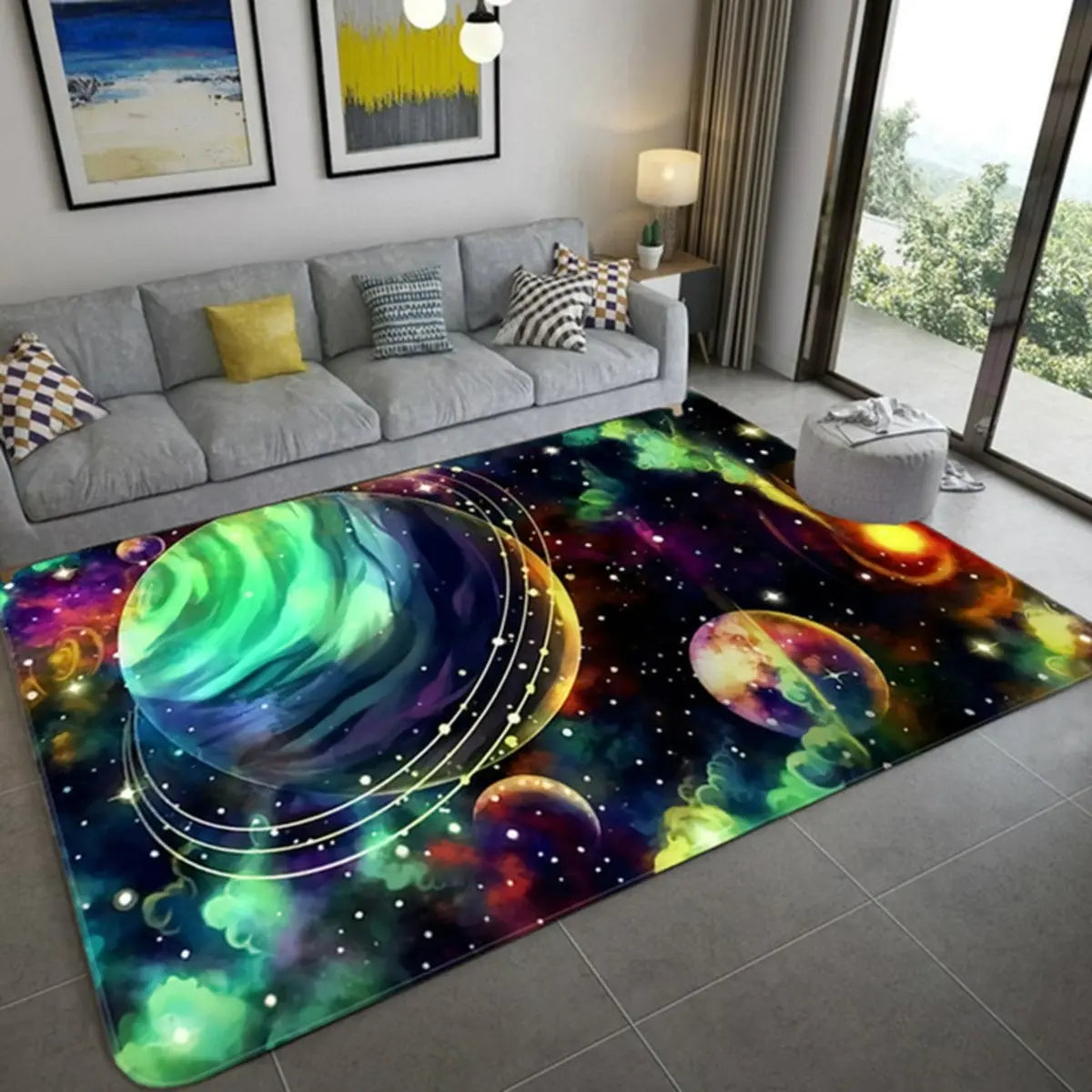 Creative Galaxy Printed Polyester Anti-Slip Area Rug Image - 11