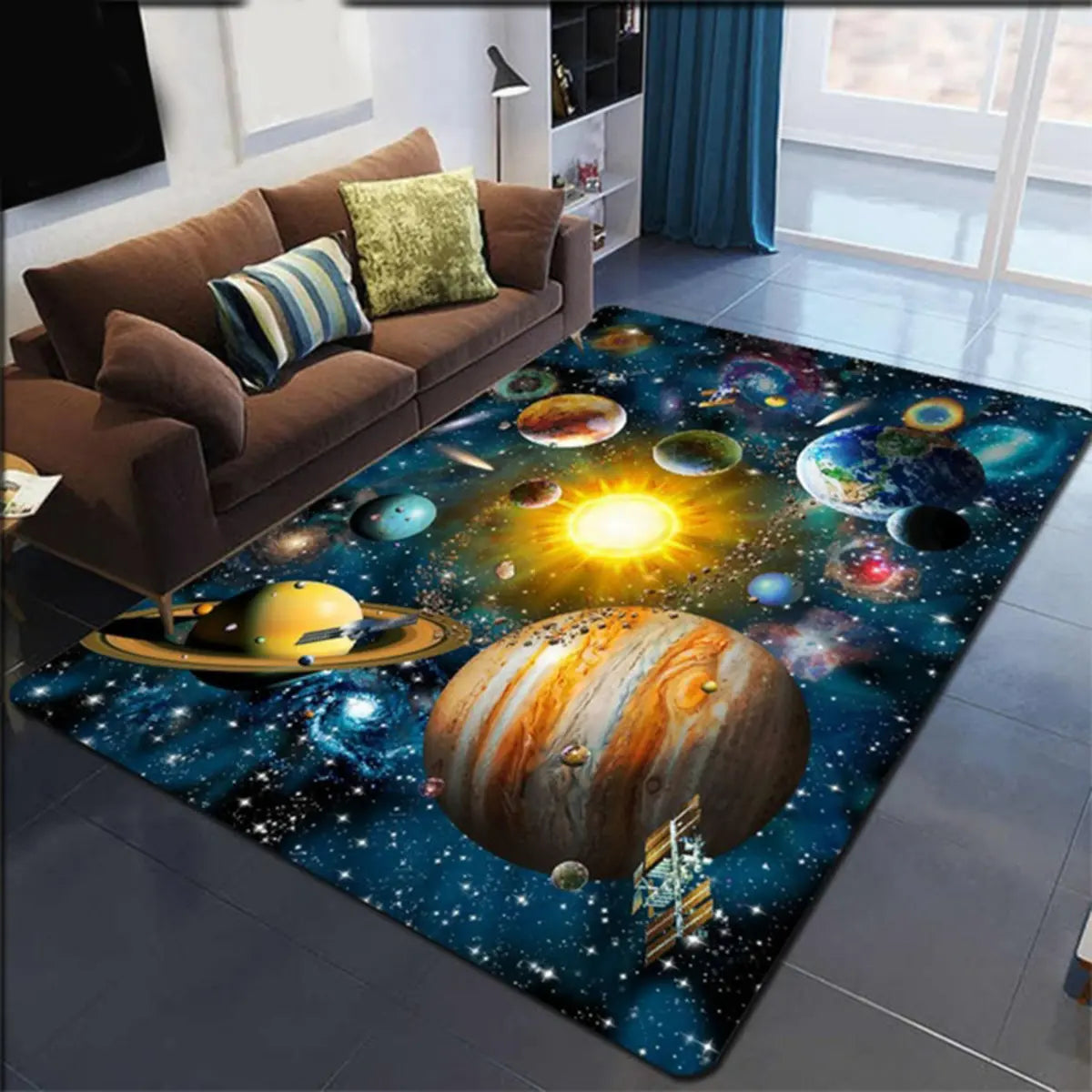 Creative Galaxy Printed Polyester Anti-Slip Area Rug Image - 2