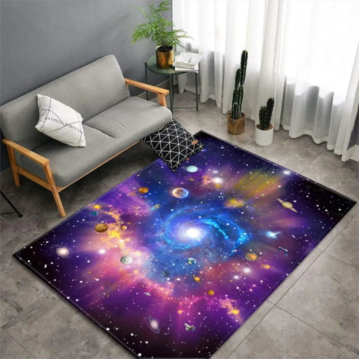Creative Galaxy Printed Polyester Anti-Slip Area Rug Image - 3