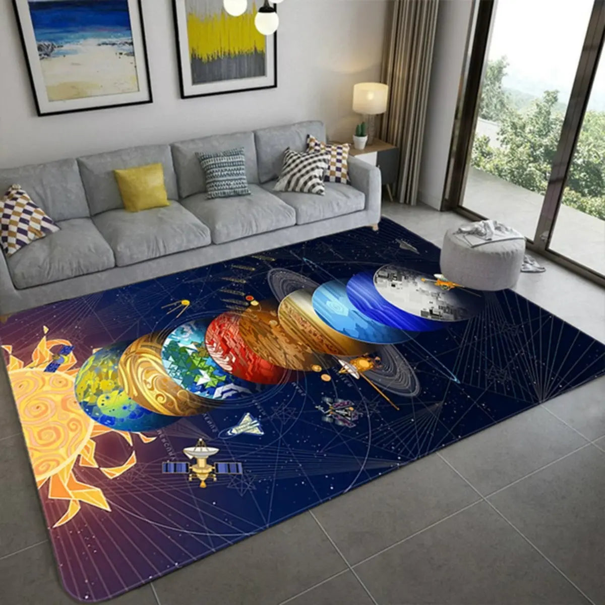 Creative Galaxy Printed Polyester Anti-Slip Area Rug Image - 6