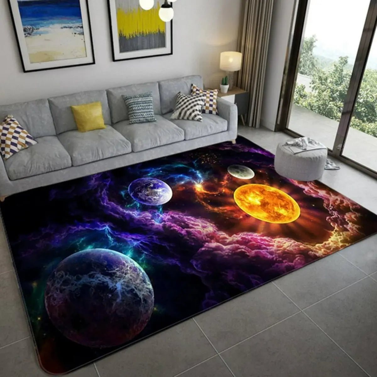 Creative Galaxy Printed Polyester Anti-Slip Area Rug Image - 7