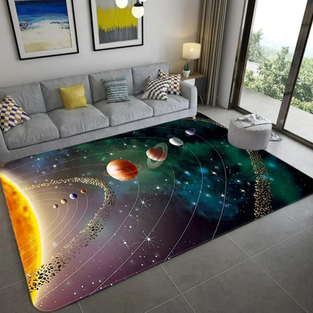 Creative Galaxy Printed Polyester Anti-Slip Area Rug Image - 9