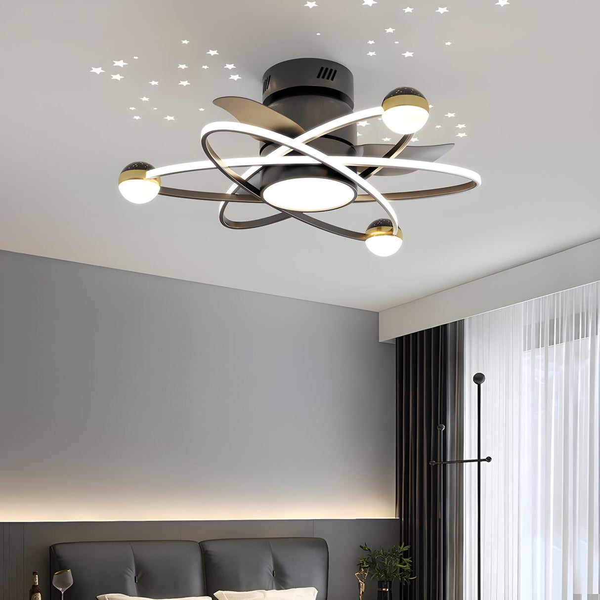 Creative Geometric Ring Ceiling Fan with Multi-Lights Image - 1