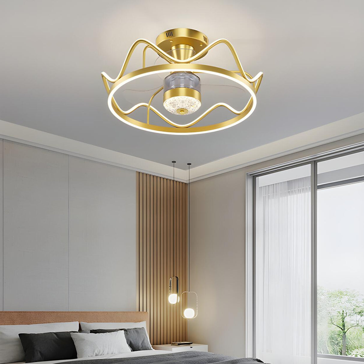 Creative Geometric Ring Ceiling Fan with Multi-Lights Image - 17