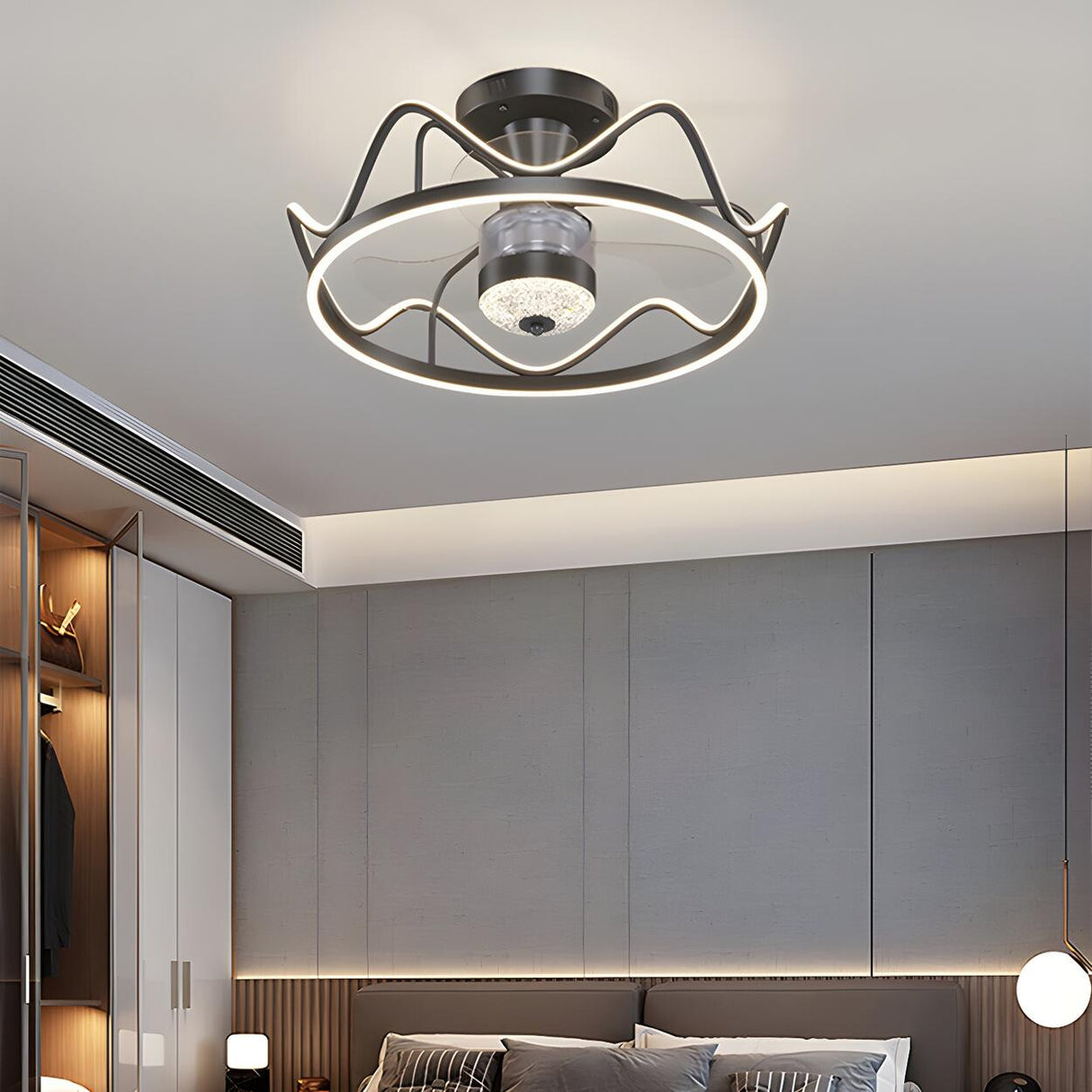 Creative Geometric Ring Ceiling Fan with Multi-Lights Image - 18