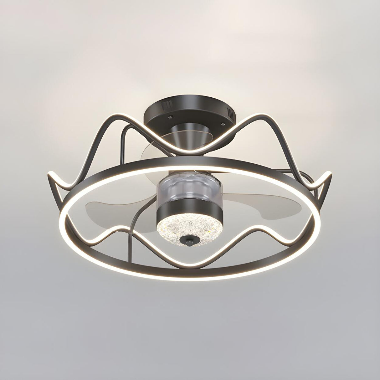 Creative Geometric Ring Ceiling Fan with Multi-Lights Image - 2