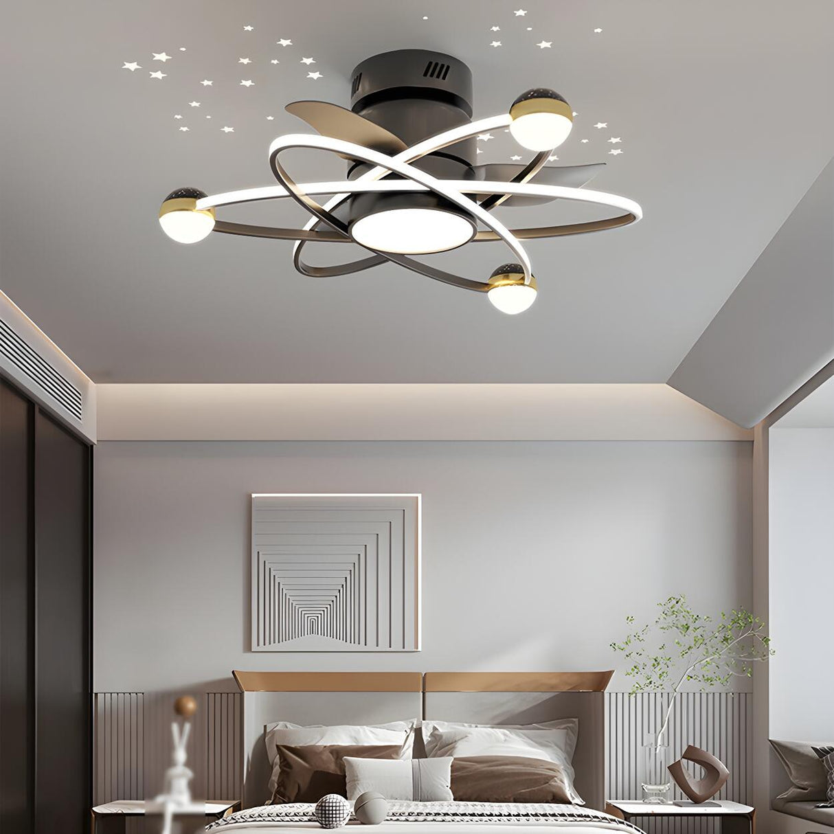 Creative Geometric Ring Ceiling Fan with Multi-Lights Image - 5
