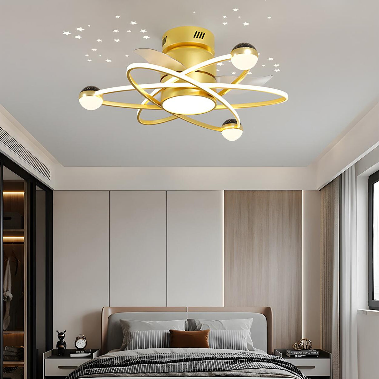 Creative Geometric Ring Ceiling Fan with Multi-Lights Image - 7