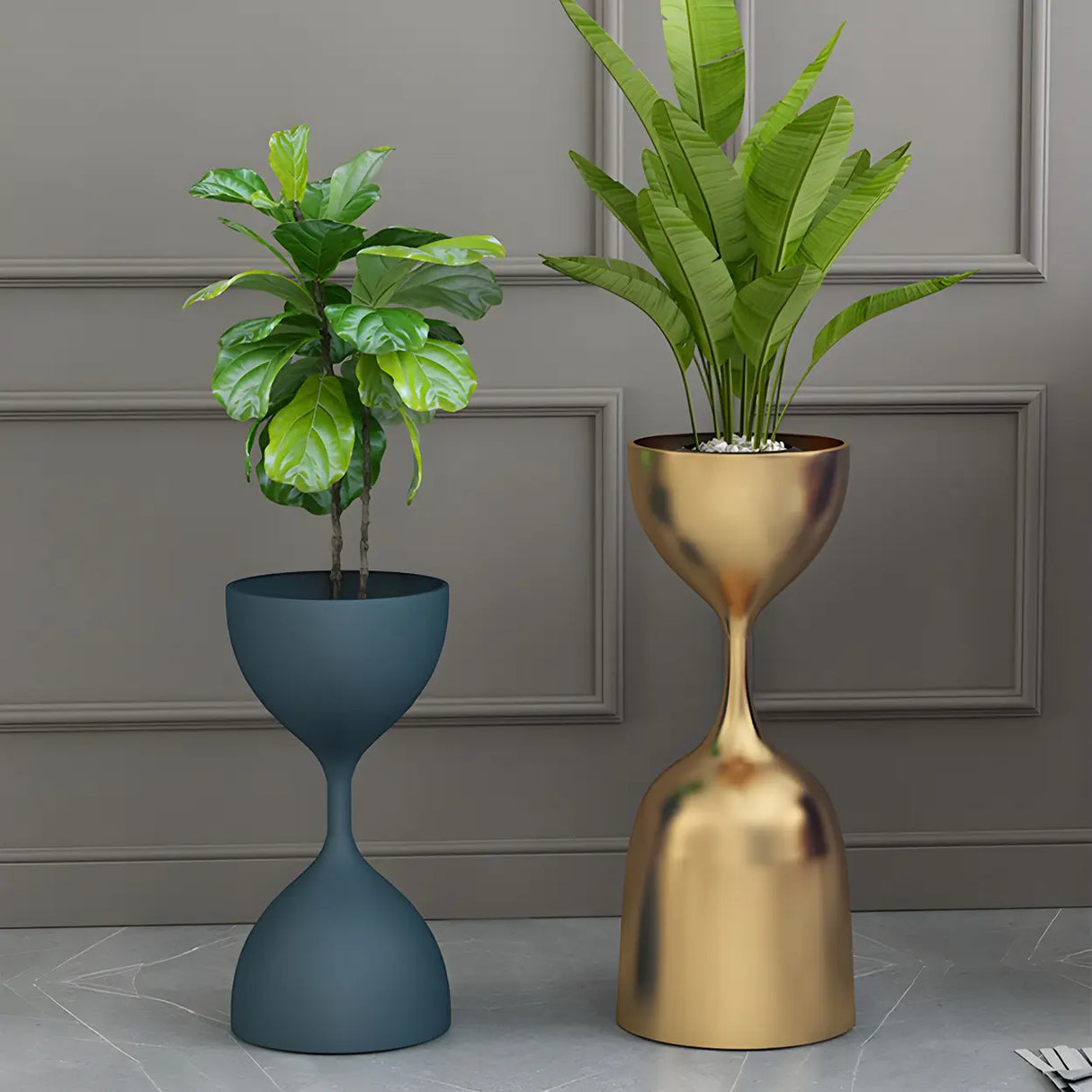 Creative Hourglass Iron Gold and Blue Plant Stand Set Image - 18