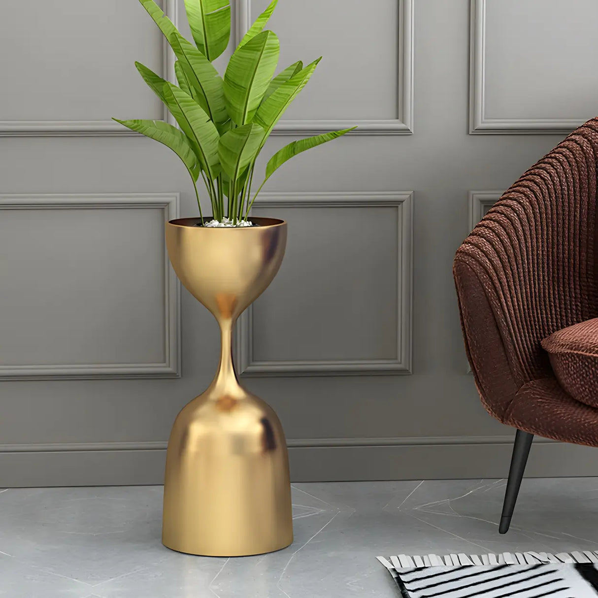 Creative Hourglass Iron Gold and Blue Plant Stand Set Image - 19