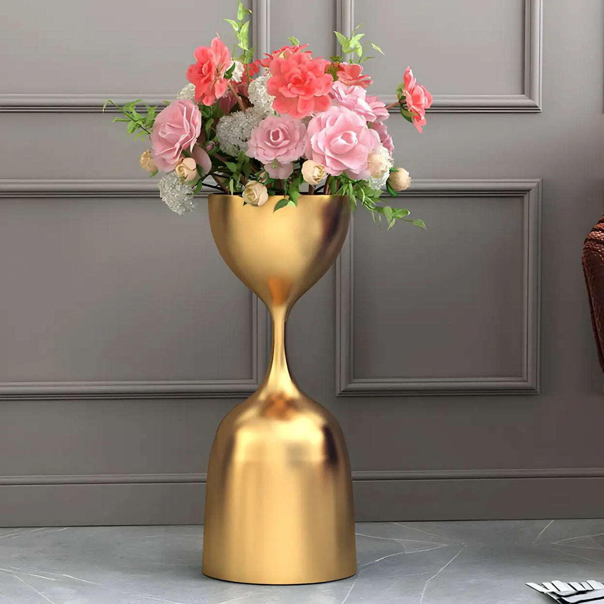 Creative Hourglass Iron Gold and Blue Plant Stand Set Image - 8