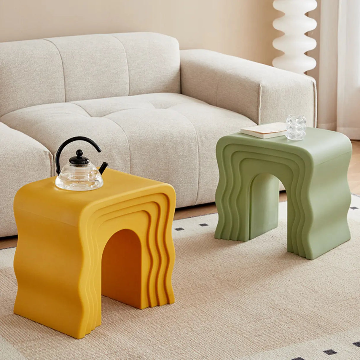 Creative Modern Rectangle Pink Acrylic Stool Side Table Image - 4