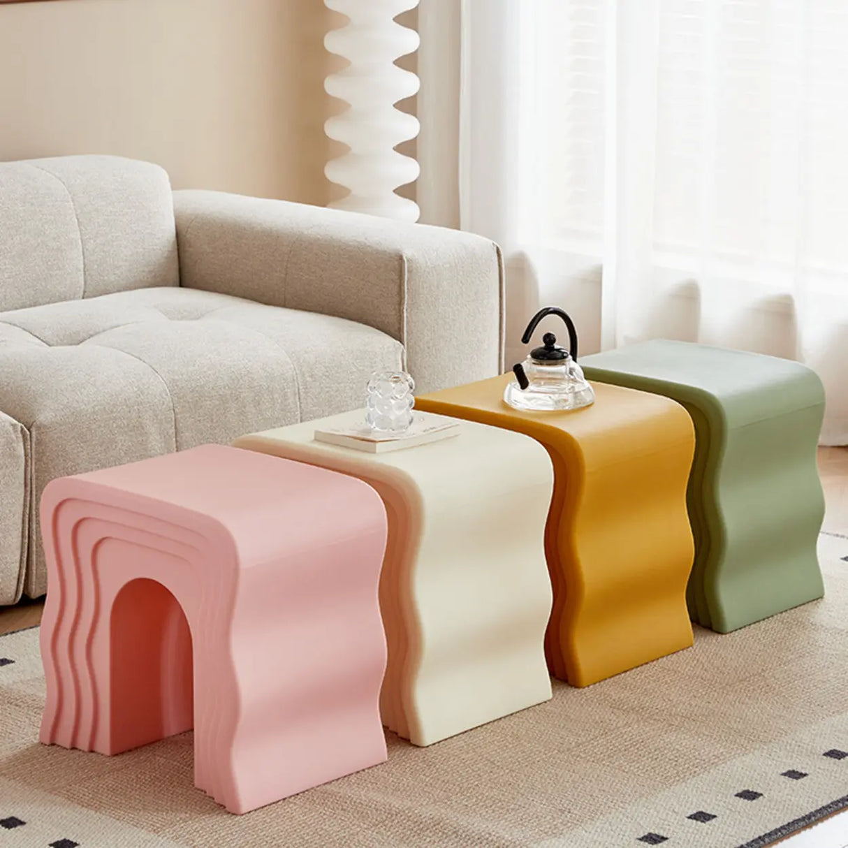 Creative Modern Rectangle Pink Acrylic Stool Side Table Image - 6