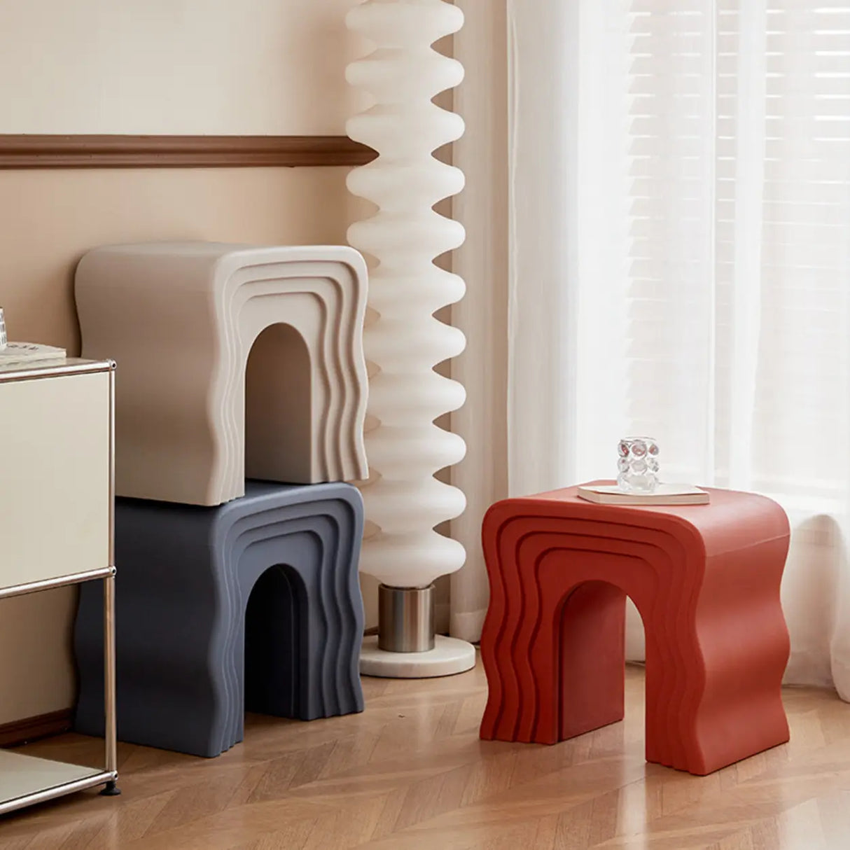 Creative Modern Rectangle Pink Acrylic Stool Side Table Image - 8