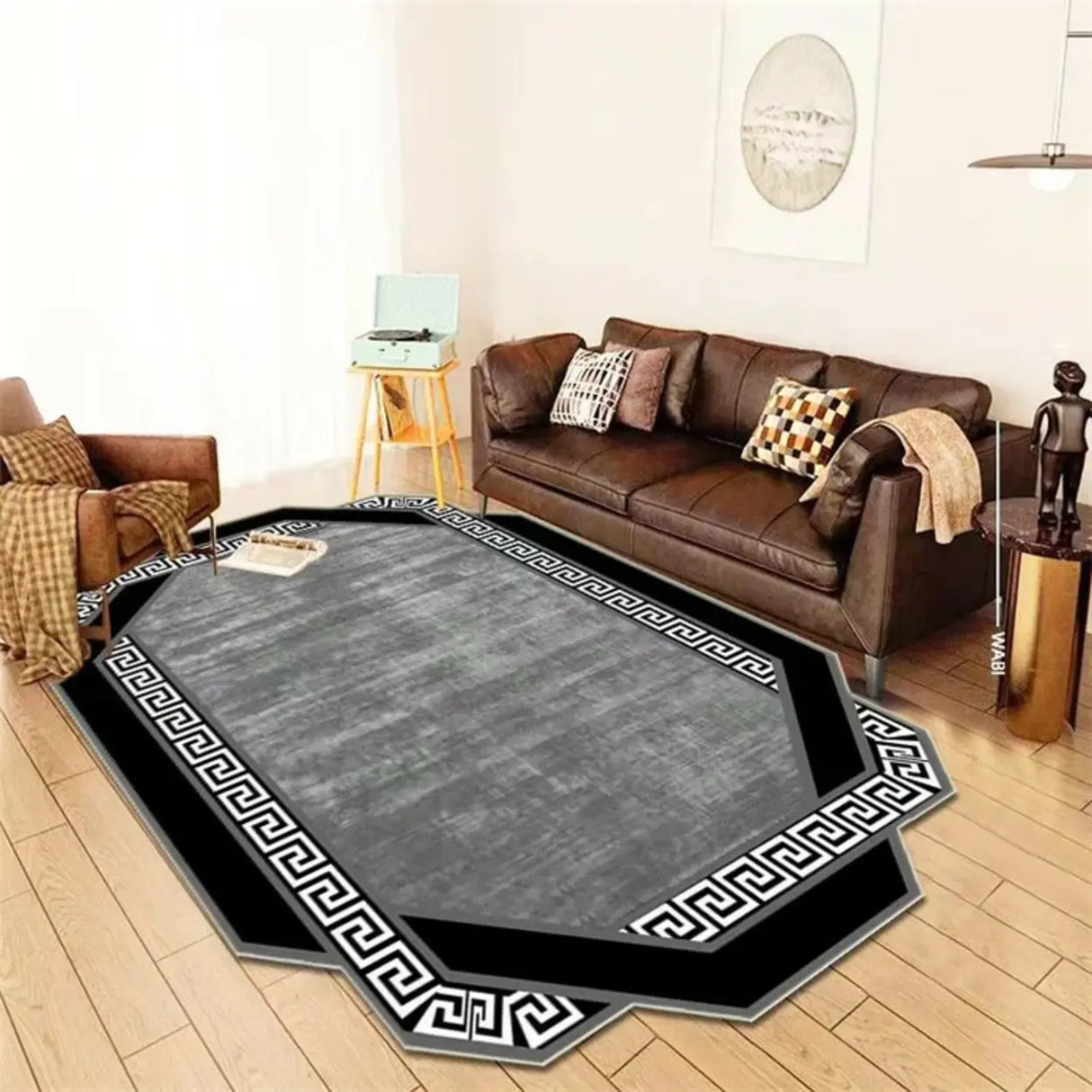 Creative Octagon Polyester Gray Anti-Slip Area Rug Image - 1