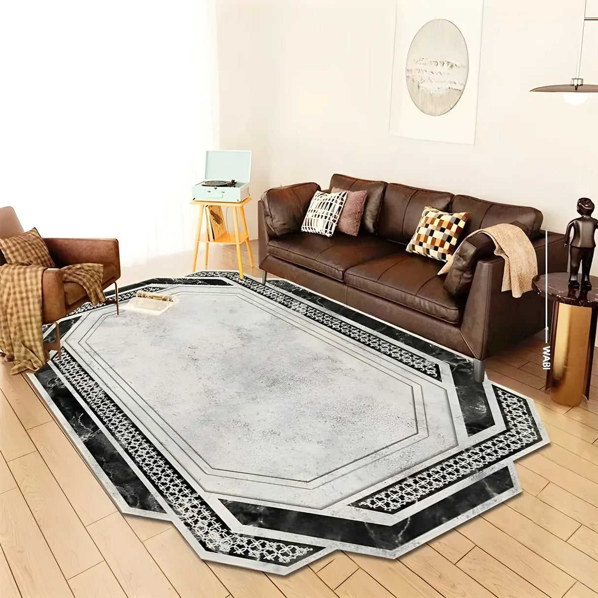 Creative Octagon Polyester Gray Anti-Slip Area Rug Image - 2