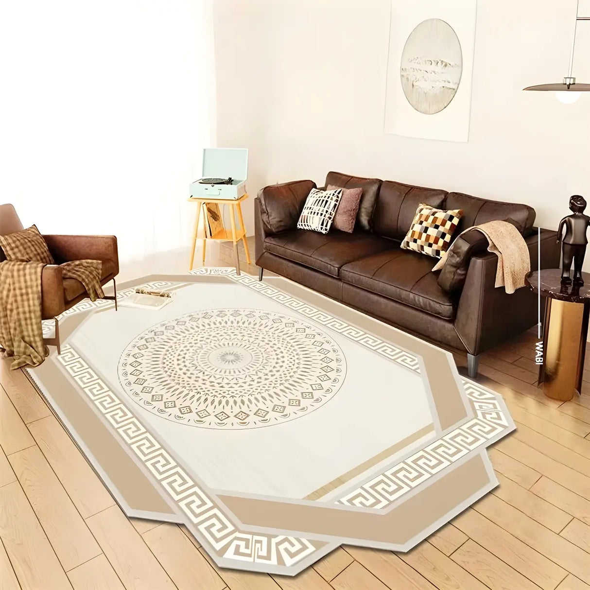 Creative Octagon Polyester Gray Anti-Slip Area Rug Image - 4