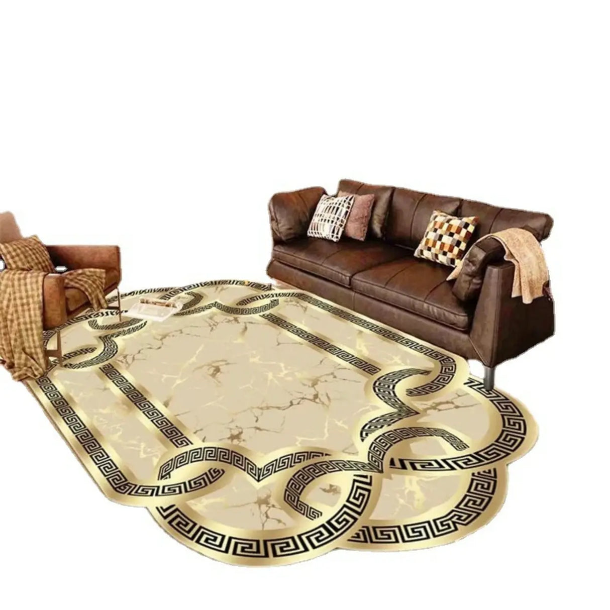 Creative Octagon Polyester Gray Anti-Slip Area Rug Image - 5