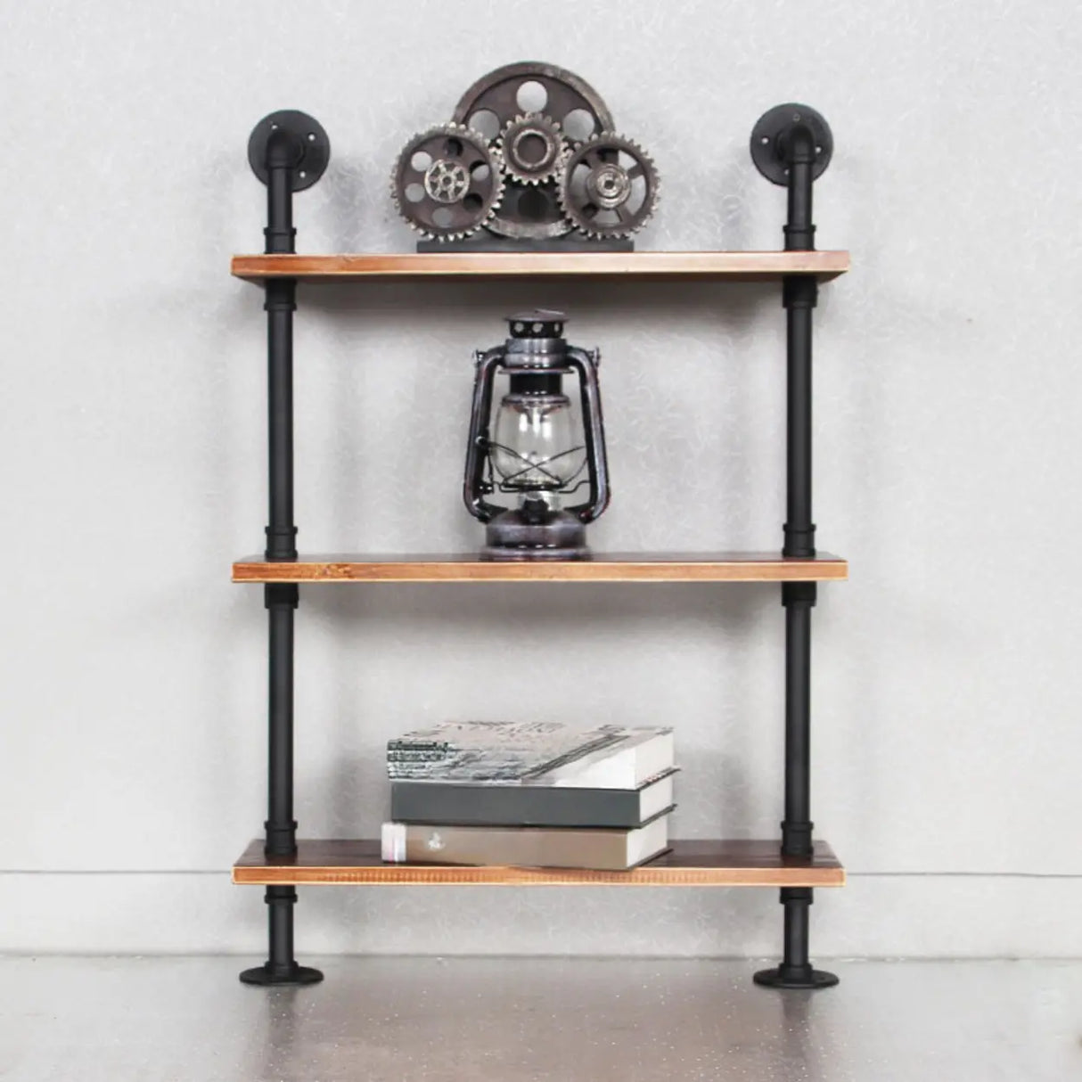 Creative Pipe Wall-Mounted Open Shelf Metal Bookshelf Image - 10
