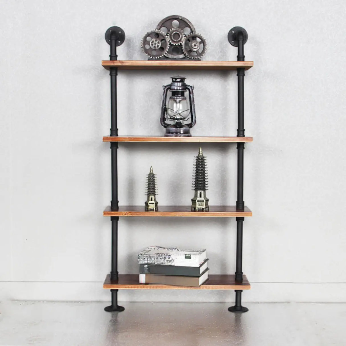 Creative Pipe Wall-Mounted Open Shelf Metal Bookshelf Image - 11