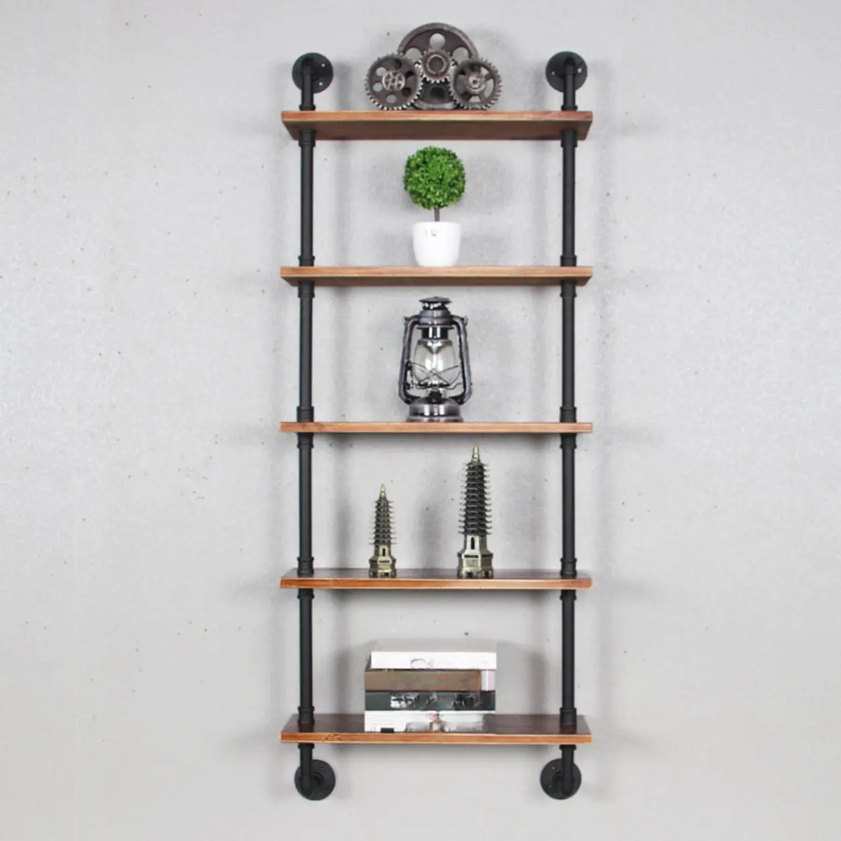 Creative Pipe Wall-Mounted Open Shelf Metal Bookshelf Image - 12